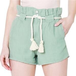 Veronica Beard NWT Karter Belted Paperbag Shorts Sea Green Size 8 Rope Belt